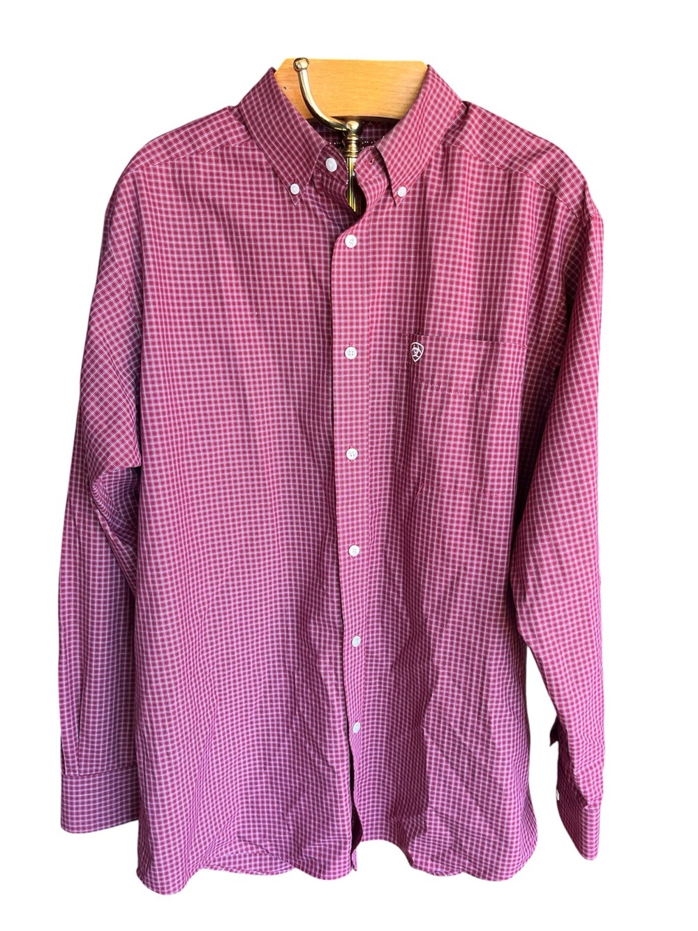 Ariat Men's Button-Down Plaid Check Shirt in Burgundy Large Western
